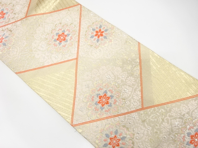 アンティーク　桧垣に華紋織り出し袋帯（材料）